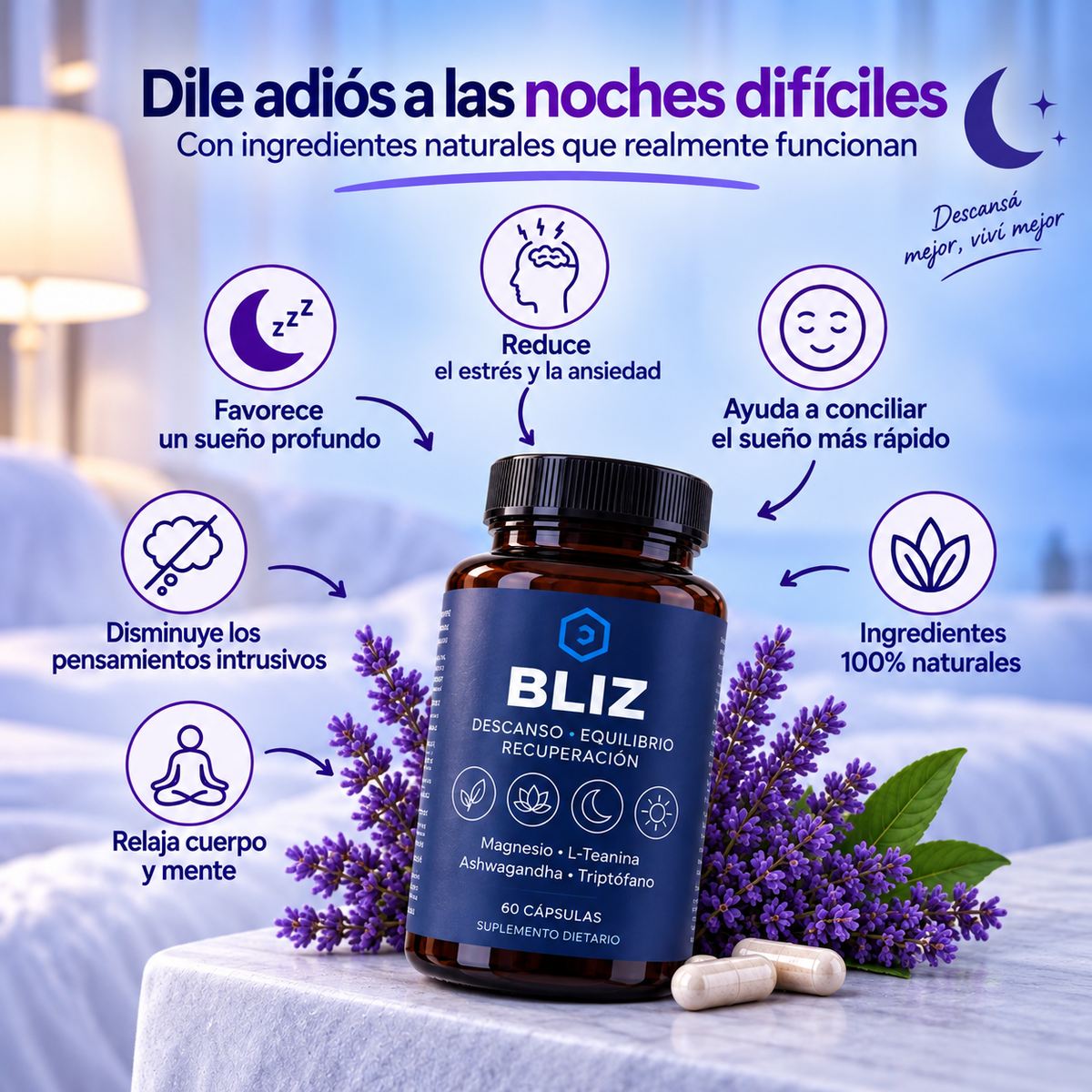 Bliz: Magnesio + Ashwagandha + Triptofano = Dormí Profundo