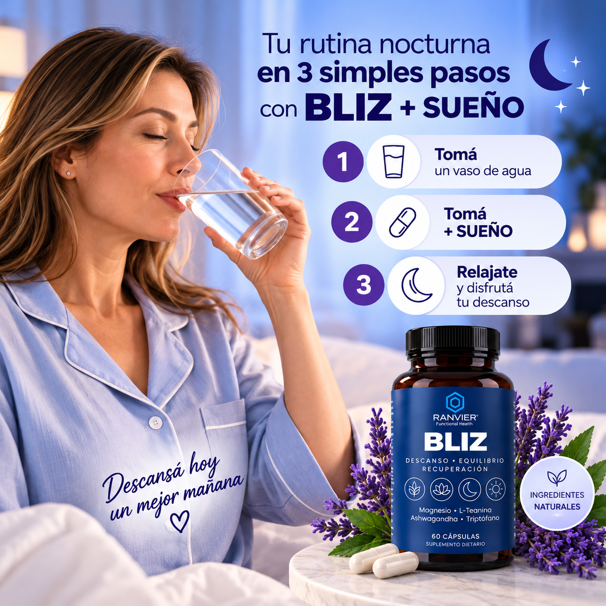 Bliz: Magnesio + Ashwagandha + Triptofano = Dormí Profundo